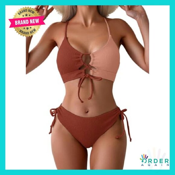 Sexy Bikini Set Lace Up Tie Side Swimsuit Adjustable Y2K Chic Beachwear - Picture 2 of 6